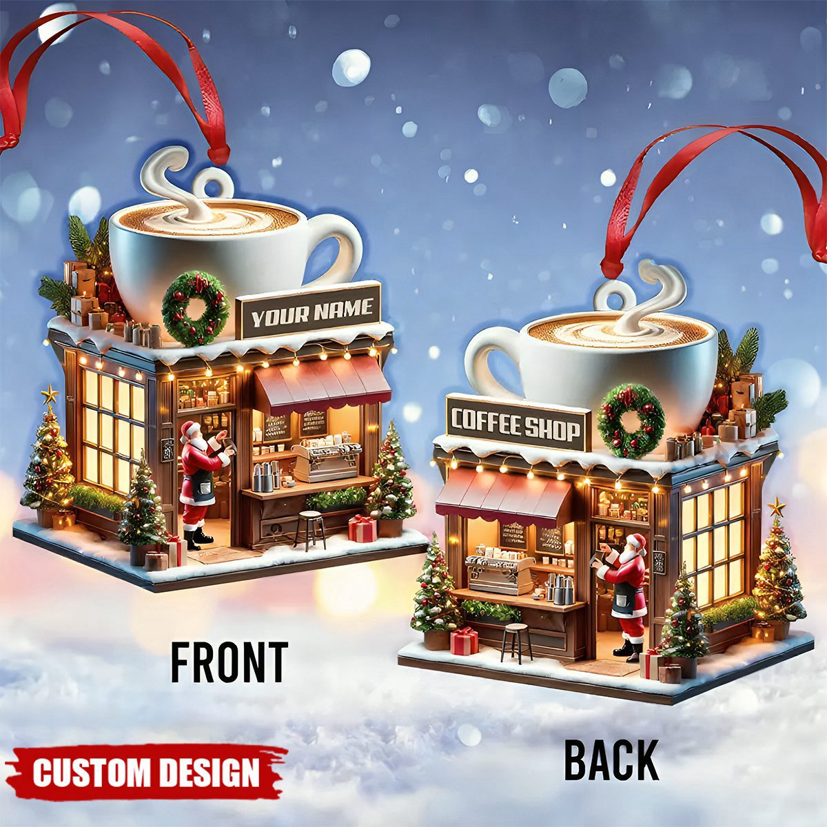 Custom Name Coffee Shop Ornament, Coffee Love Christmas Gift