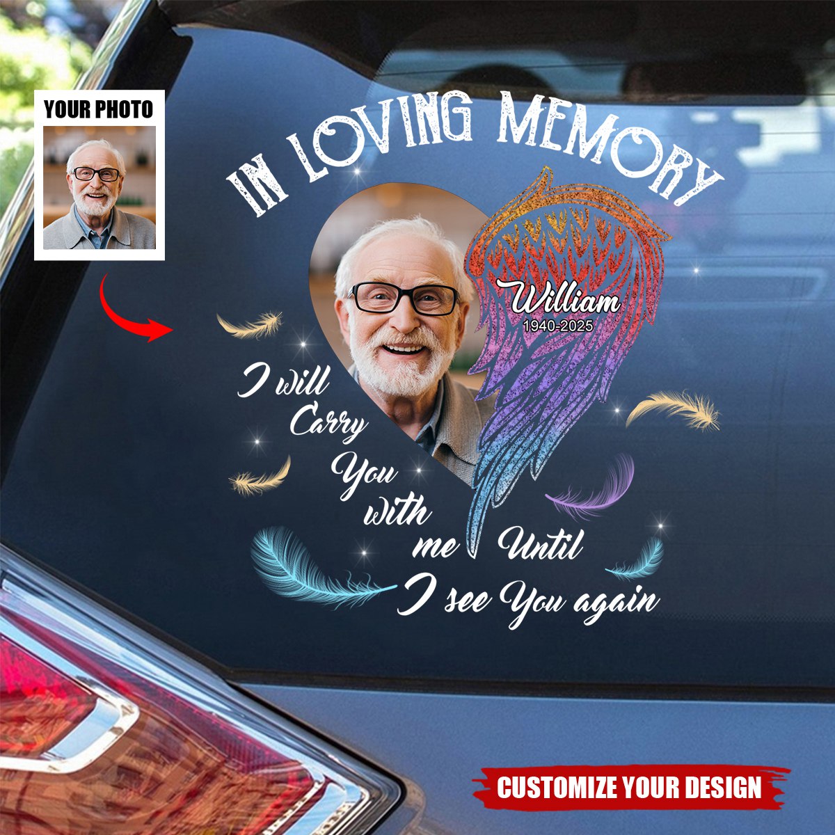 In Loving Memory Half Of My Heart Is In Heaven With My Angel - Personalized Decal, Memorial Gift
