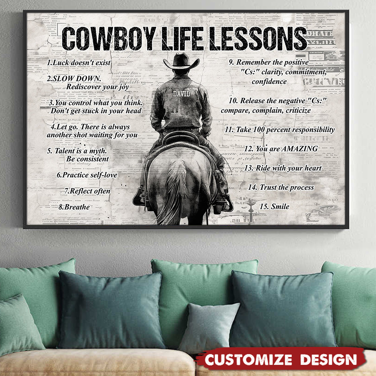 Personalized Cowboy Life Lessons Cool Quotes Poster - Gift For Cowboy