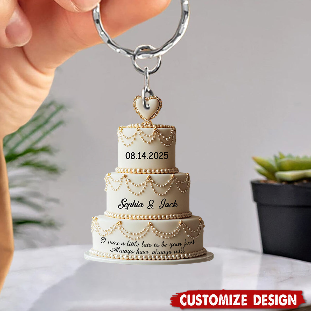 Personalized Cake Keychain - Gift For Couple