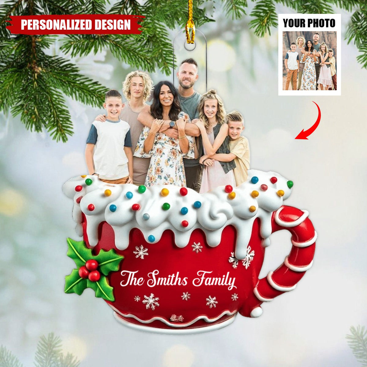 Merry Christmas-Personalized Upload Image Christmas Ornament, Gift For Family