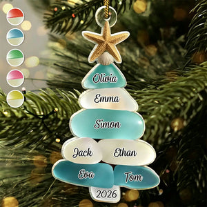 Sea Glass Christmas Family Name Tree - Personalized Shaped Acrylic Ornament