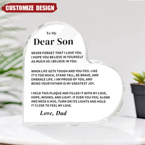 To My Son - Personalized Heart Shaped Acrylic Plaque/LED Light Plaque
