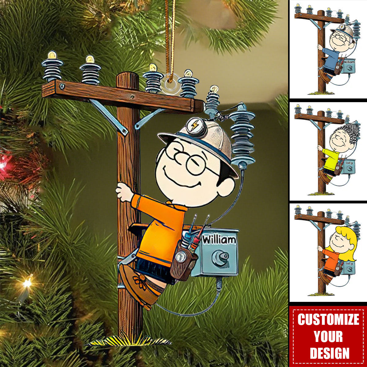 Personalized Lineman Christmas Acrylic Ornament - Gift For Lineman