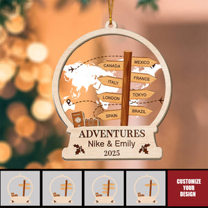 Personalized Travel Adventure Ornament, Custom Destination Christmas Ornament, Holiday Gift for Travelers, Adventure Keepsake