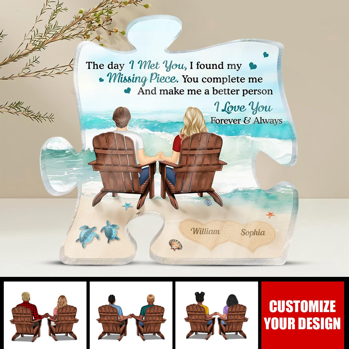 Couple Holding Hands I Found My Missing Piece - Personalized Puzzle Shaped Acrylic Plaque