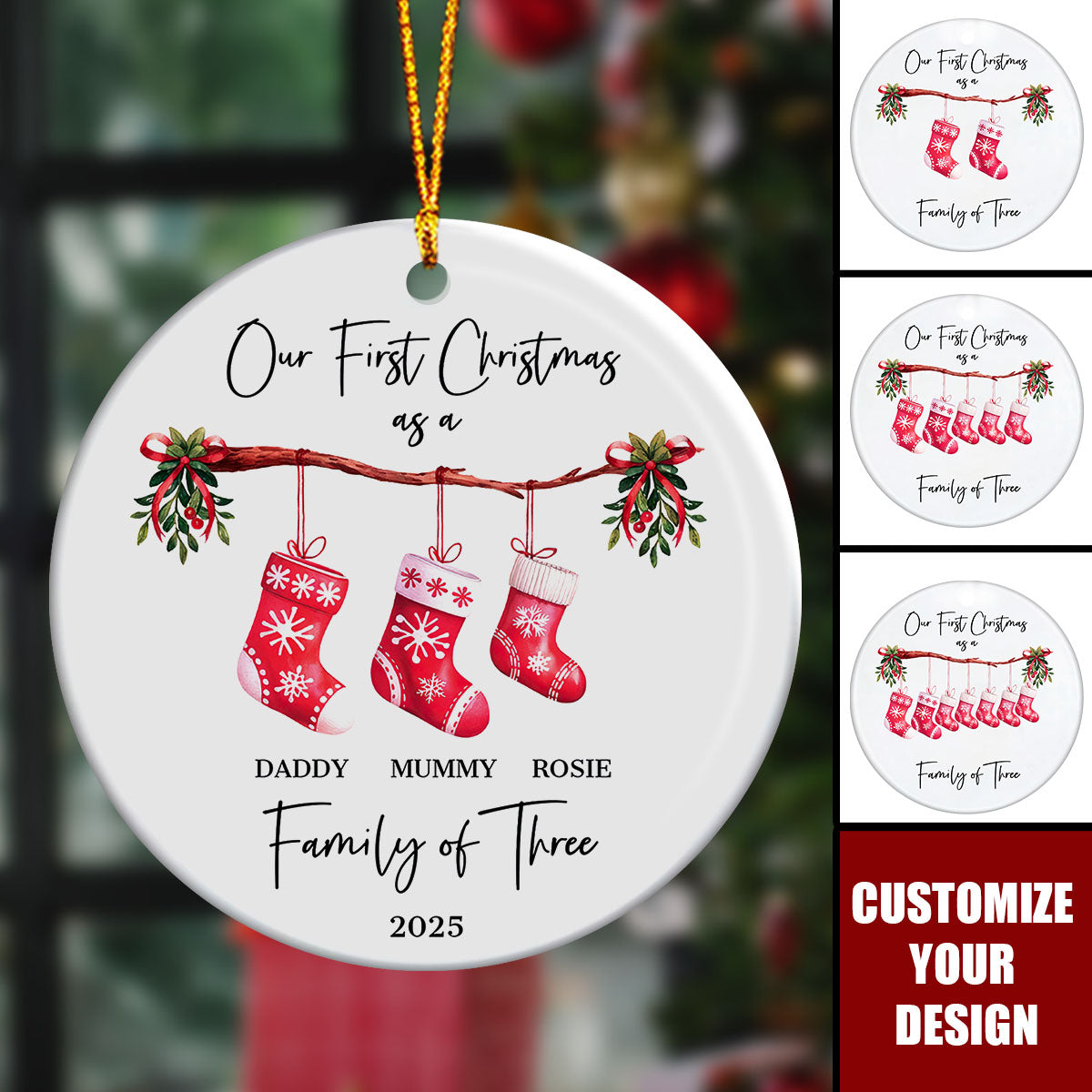 Personalised First Christmas as a Family Ceramic Ornament, Baby First Christmas Tree Ornament