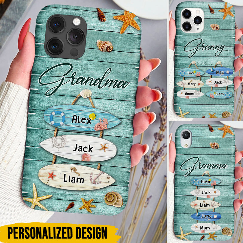 Surfboard Grandkids Personalized Phone case Perfect Gift for Grandmas Moms Aunties