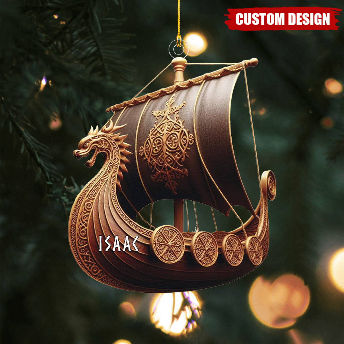 Viking Ship Ornament, Personalized Norse Longship Christmas Decoration, Nordic Mythology Gift