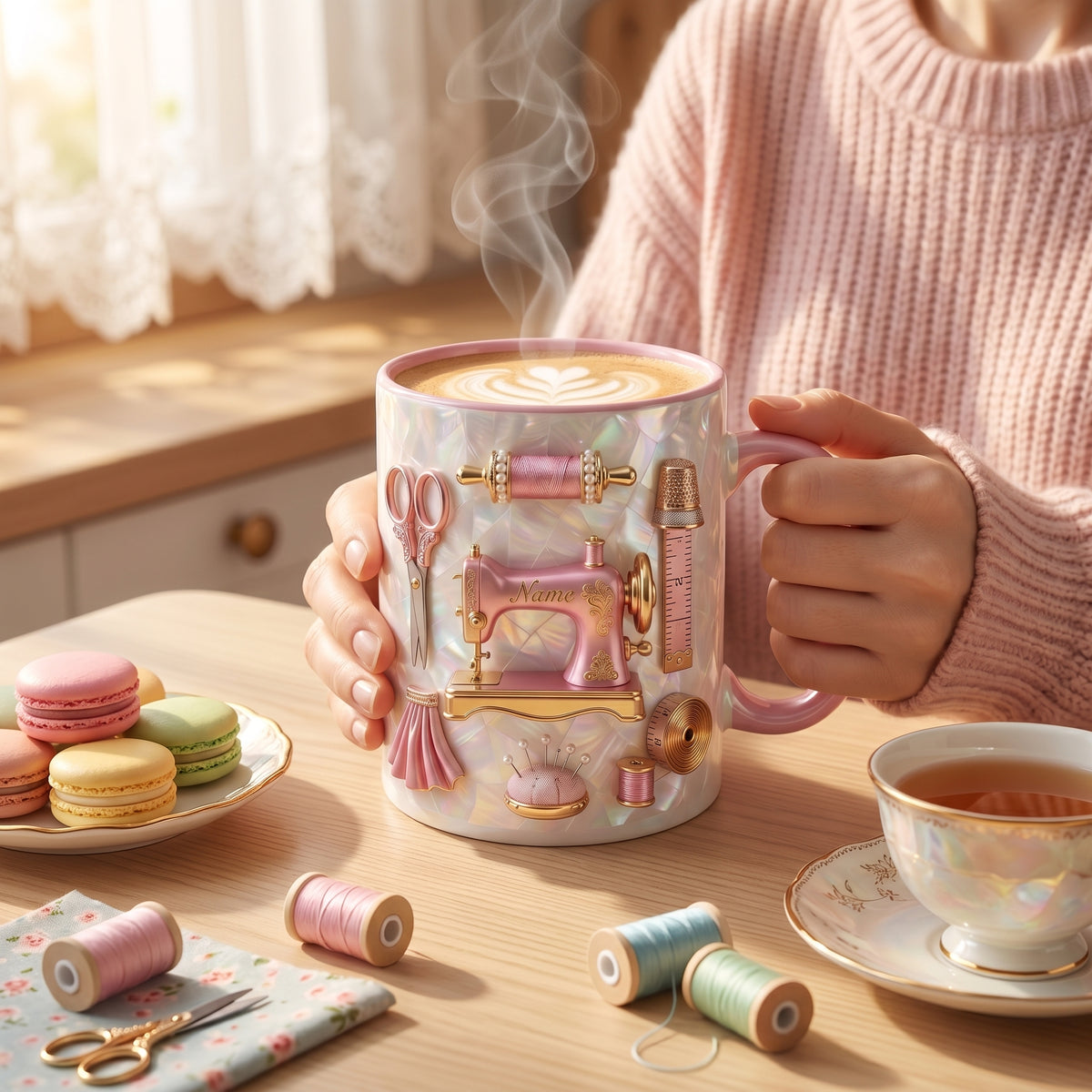 Personalized Sewing Pink Mug - Gift For Grandma Mom