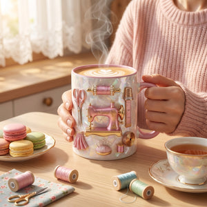 Personalized Sewing Pink Mug - Gift For Grandma Mom