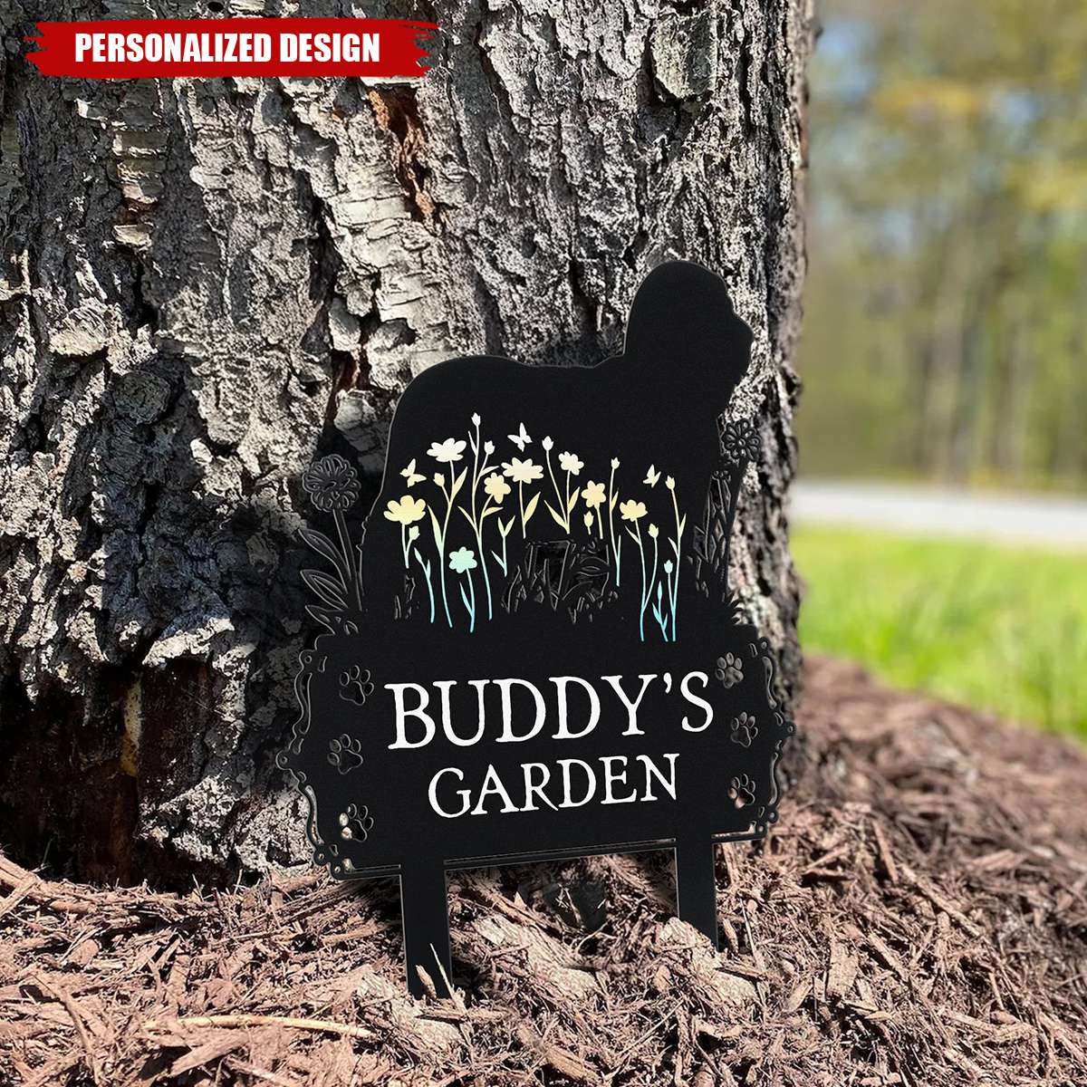 Personalized Dog Metal Garden Stake With Quote, Floral Silhouette Yard Decor, Unique Gift for Pet Owners