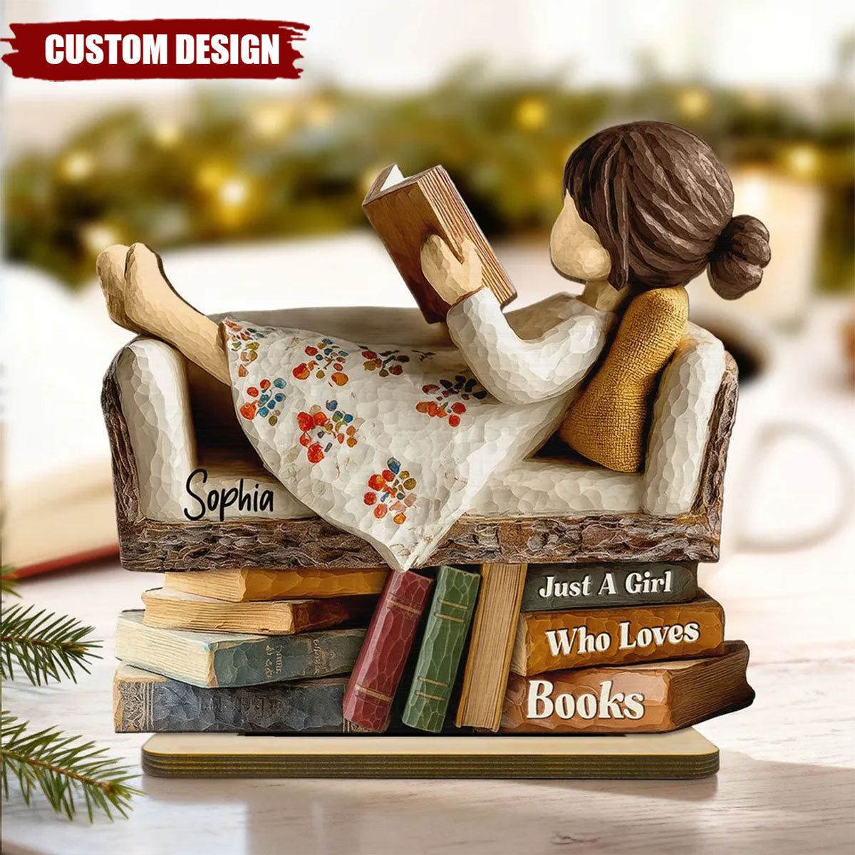 Man Woman Book Lover Reading Book On Sofa - Personalized Wooden Plaque