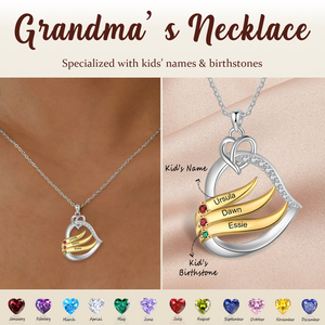 Personalized Golden Intertwined Heart Birthstone Necklace, Mother's Day Gift