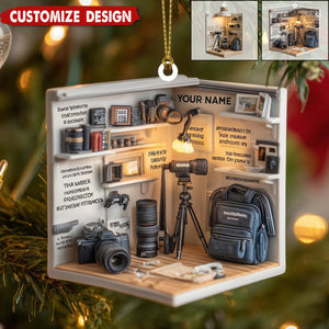 Personalized Camera Christmas Ornament, Gift For Photographer, Camera Photographer Flat Christmas Ornament, Photographer Ornament Xmas Decor