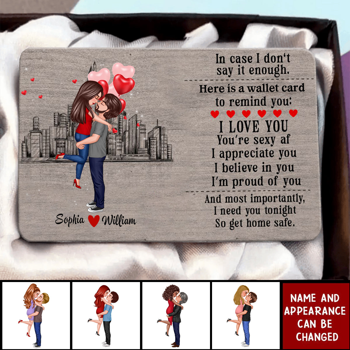 I Need You Tonight So Get Home Safe-Personalized Couple Hugging Stainless Wallet Card-v2