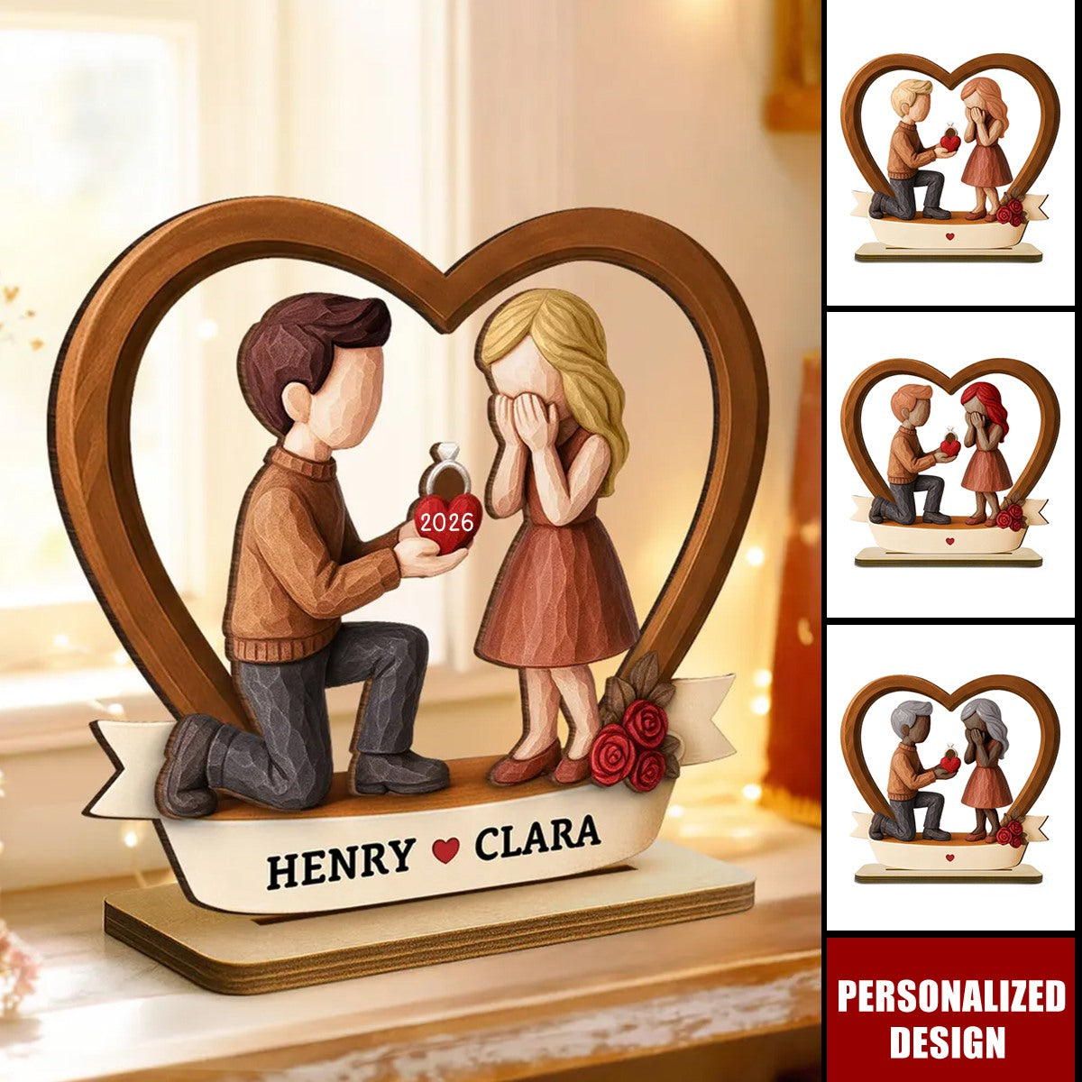 Personalized Couple Marriage Wooden Plaque-Newly Engaged Gift, "She Said Yes!"