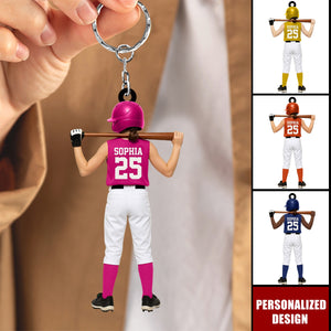 Personalized Kid Softball Player Keychain Gift for Softball Player