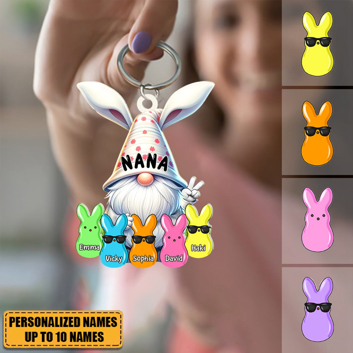 Bunny Nana Grandma Easter Grandkids Personalized Acrylic Keychain
