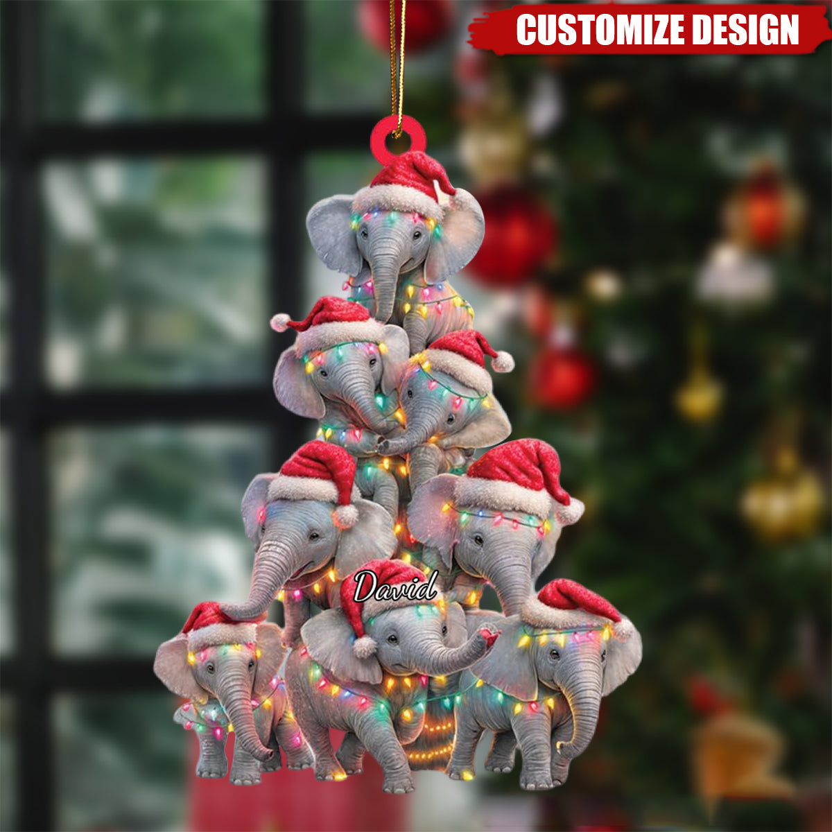 Personalized Cute Elephant Christmas Ornament, Funny Animal Tree Decoration, Wildlife Safari Xmas Decor