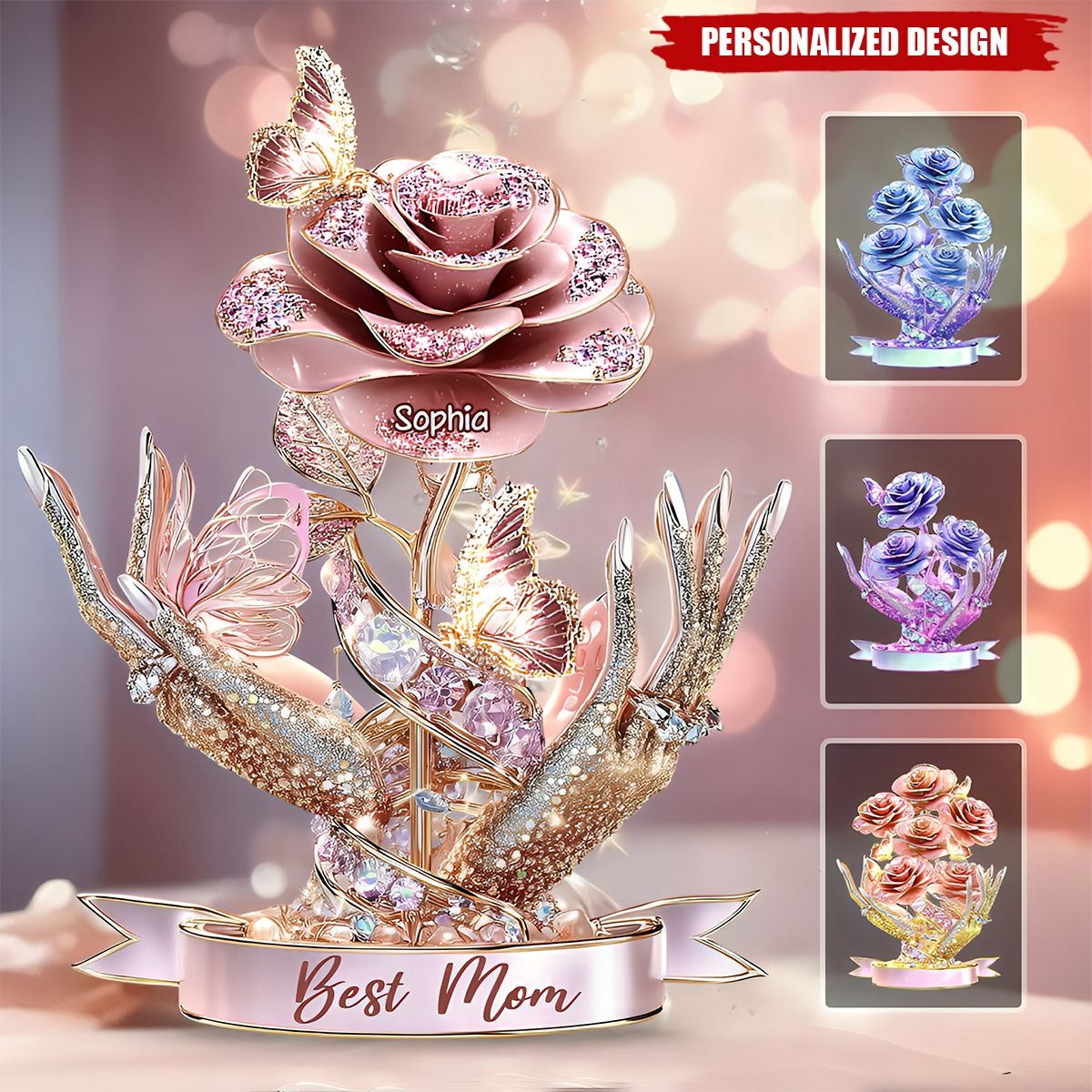 Personalized Mother Shaped Acrylic Plaque-Beautiful Roses Gift For Mom, Grandma