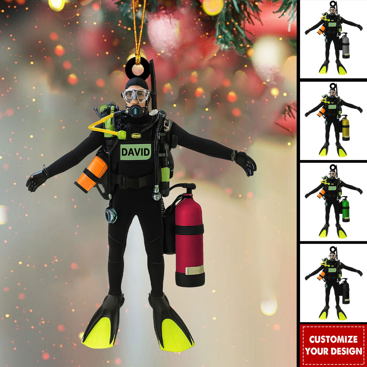 Personalized Scuba Diving Christmas Ornament - Gift for Scuba Divers, Ocean & Adventure Lovers