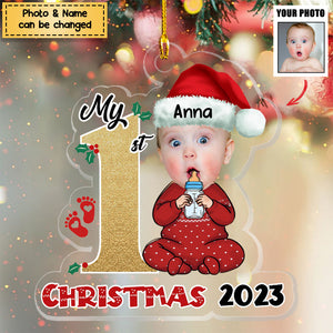 My 1st Christmas Upload Photo Cute Baby Personalized Acrylic Christmas Ornament