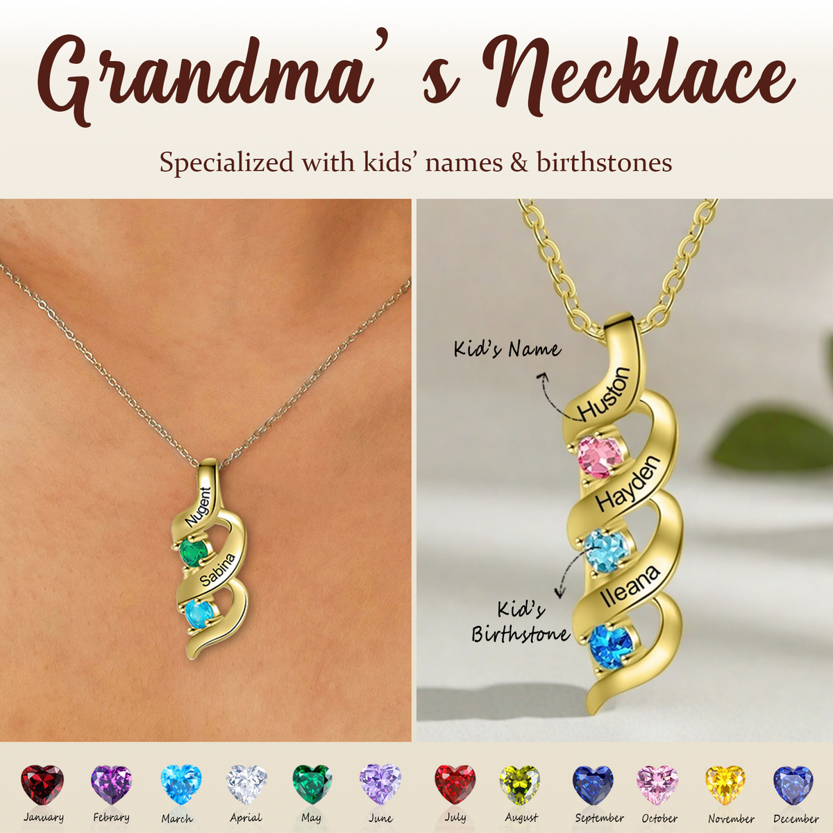 Personalized Twisted Birthstone Necklace, Mother's Day Gift