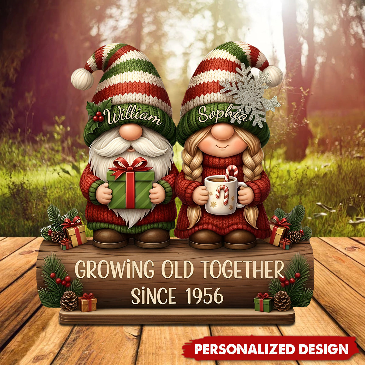 Couple Growing Old Together Plaque, Personalized Christmas Standing Wooden Plaque, Xmas Decor For Couples And Grandparents