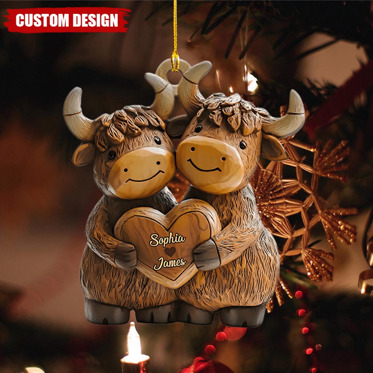 Cute Highland Cow Couple - Personalized Highland Cow Ornament