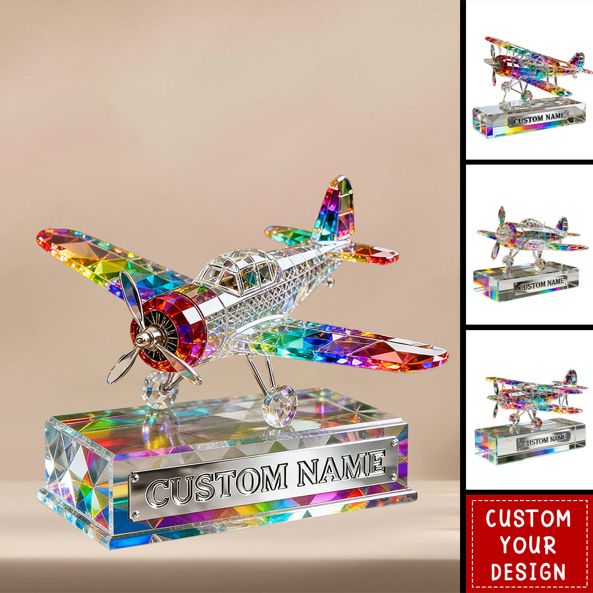 Personalized Airplane Custom Shaped Acrylic Plaque - Gift for Travelers, Aviators & Helicopter Lovers
