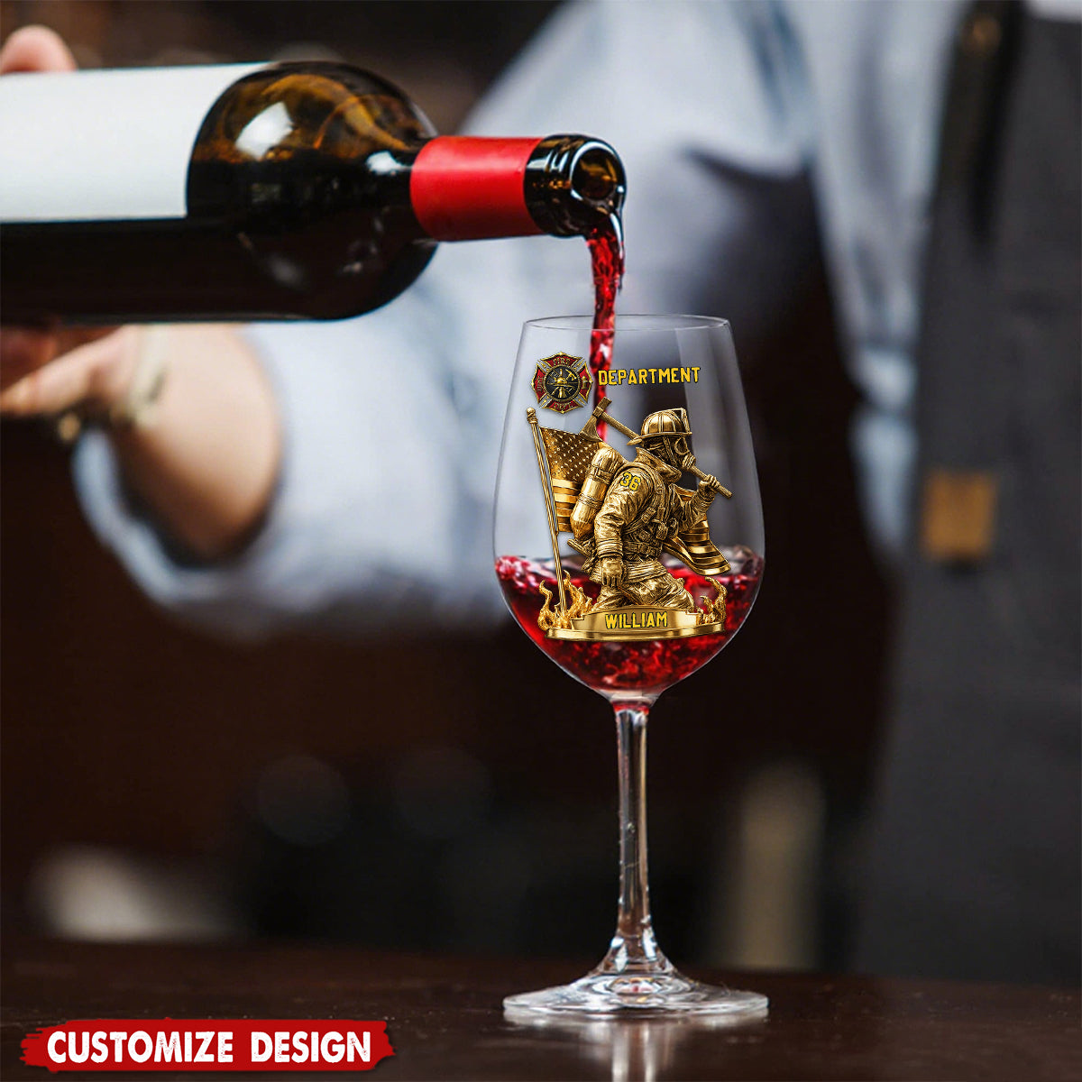 Personalized Proud Firefighter American Glass - Custom Wine Glass With Long Stem For Fireman