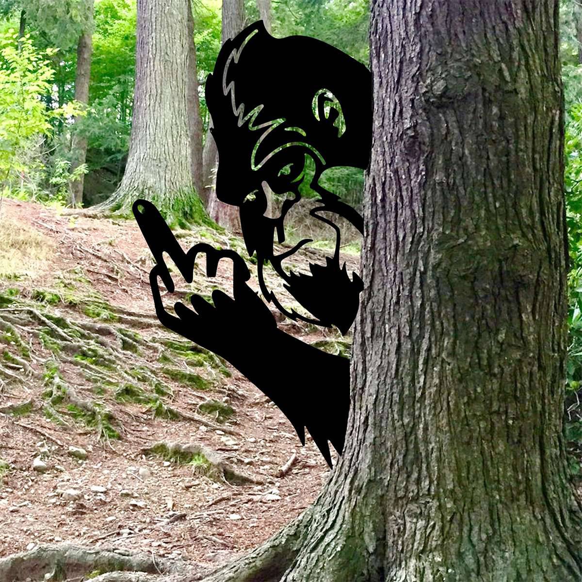Peek-a-Boo Flipping Off Bigfoot Metal Sign – Flipping the Bird Edition - Bigfoot Says Your #1