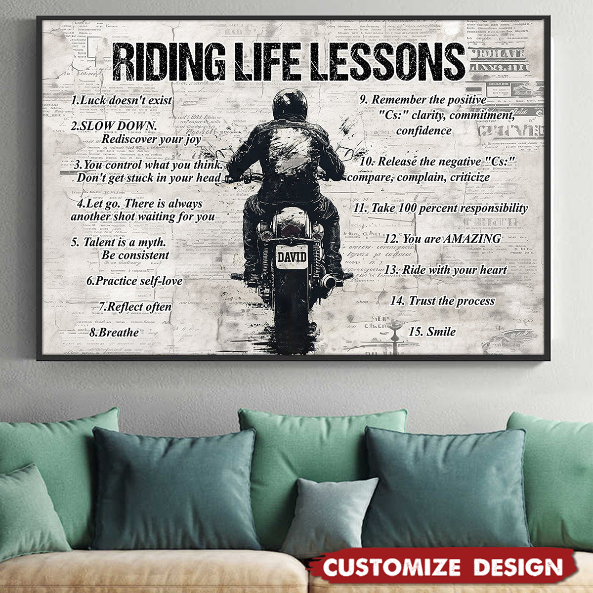 Personalized Motivational Quote Riding Life Lessons Poster - Gift For Biker