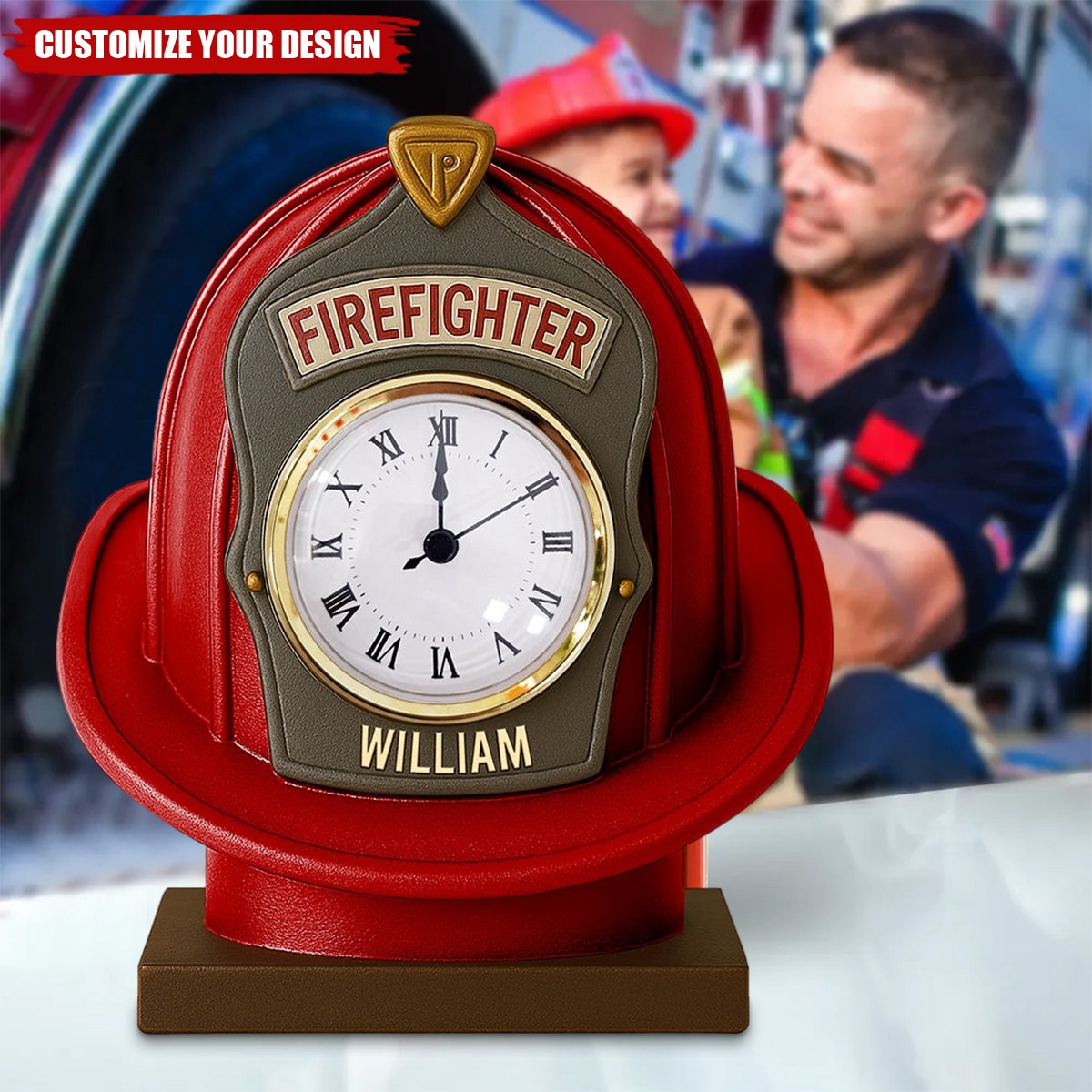 Firefighter Helmet Desk Clock Plaque - Personalized Gifts For Firefighter