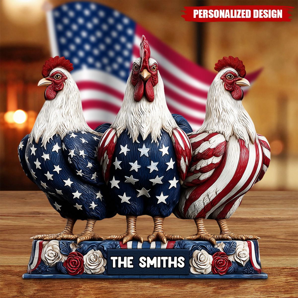 Patriotic Chicken-Personalized Chicken Shaped Acrylic Plaque