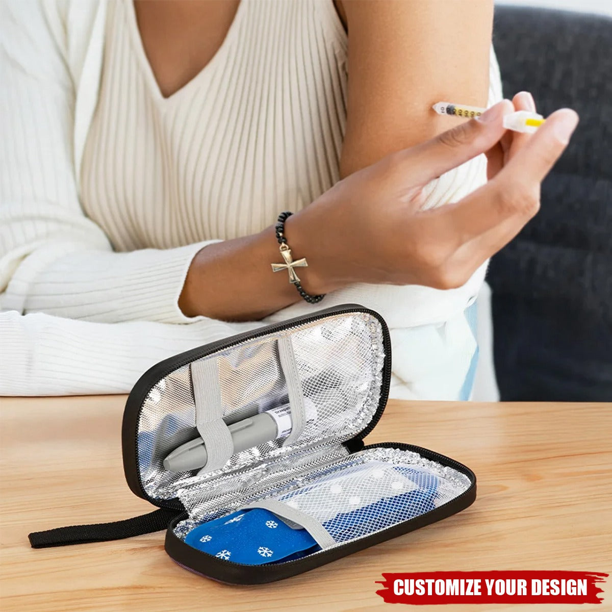 Personalised She Is A Fighter Bible Verses Insulated Insulin Pen Cooler Travel Case with Name Motivational Gift for Women Diabetics