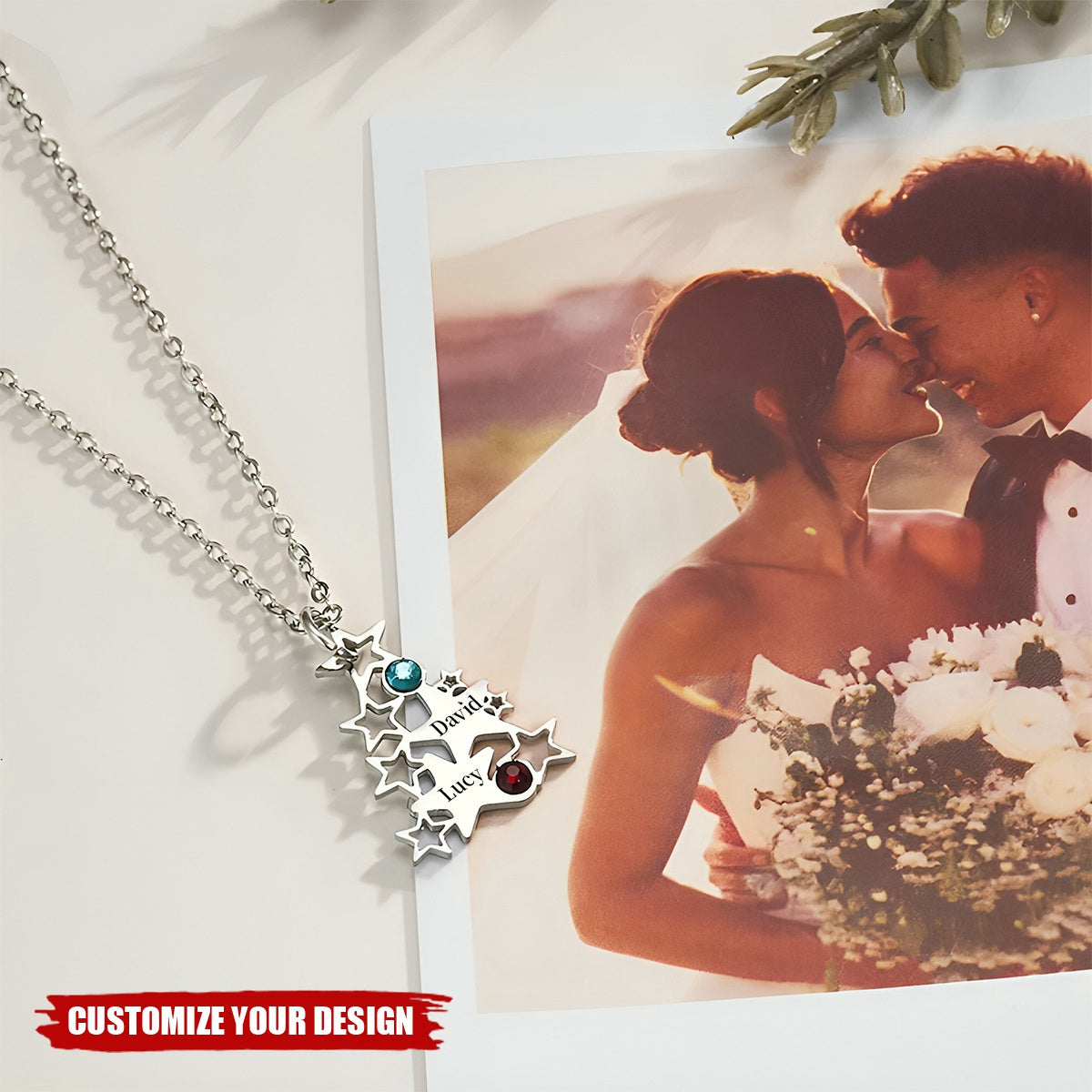 Personalized Dainty Star Christmas Tree Necklace with 1-5 Birthstones and Engraved Names Family Jewelry Christmas Birthday Gift for Women