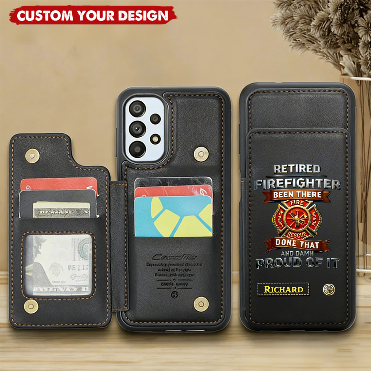 Personalized Retired Firefighter Wallet Phone Case