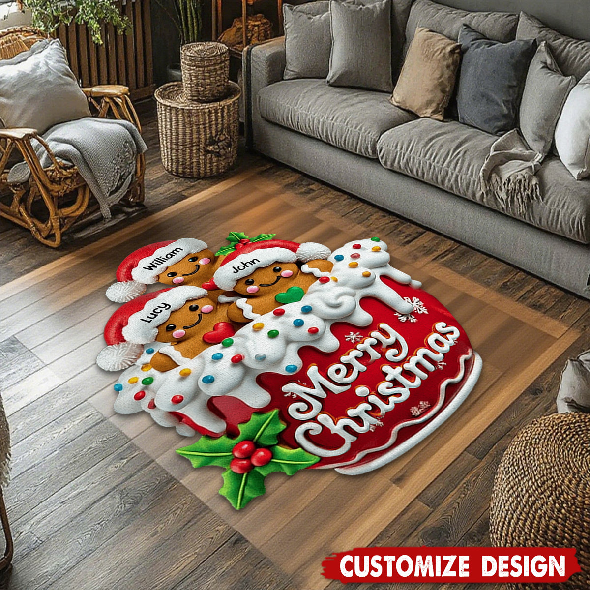 Personalized Gingerbread Doormat/ Rug - Christmas Gift For Family