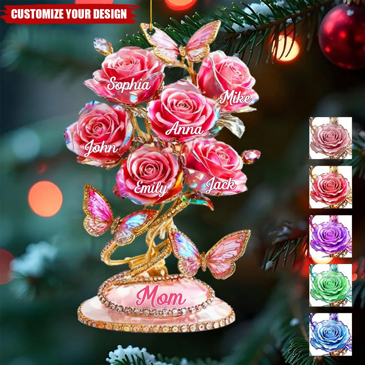 Each Rose Holds A Piece Of Your Heart - Personalized Butterfly Acrylic Ornament