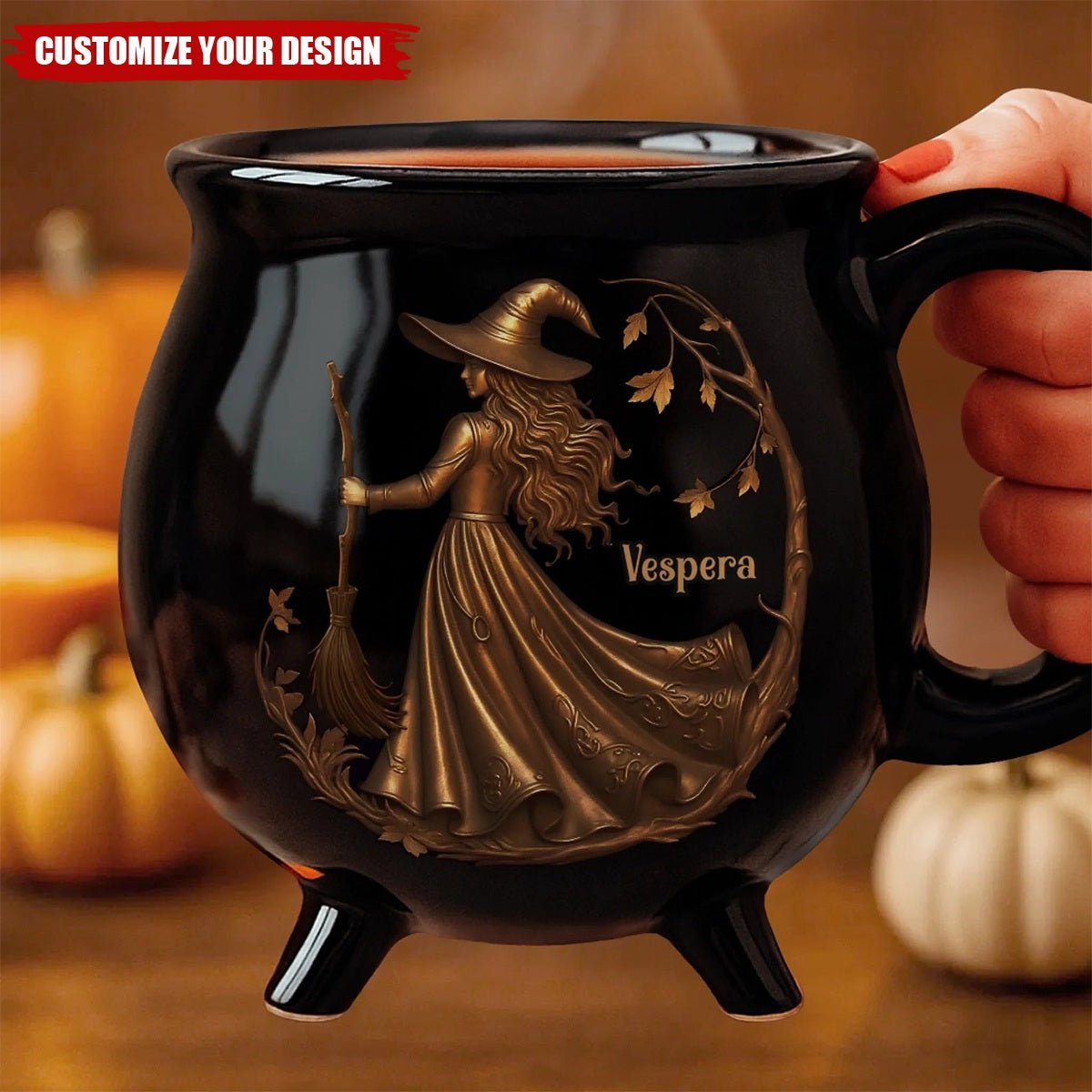 Custom 12oz Ceramic Cauldron Coffee Mug - Personalized Halloween Witchy Gifts For Besties, Sisters, BFF, Family, Yourself - Midnight Magic
