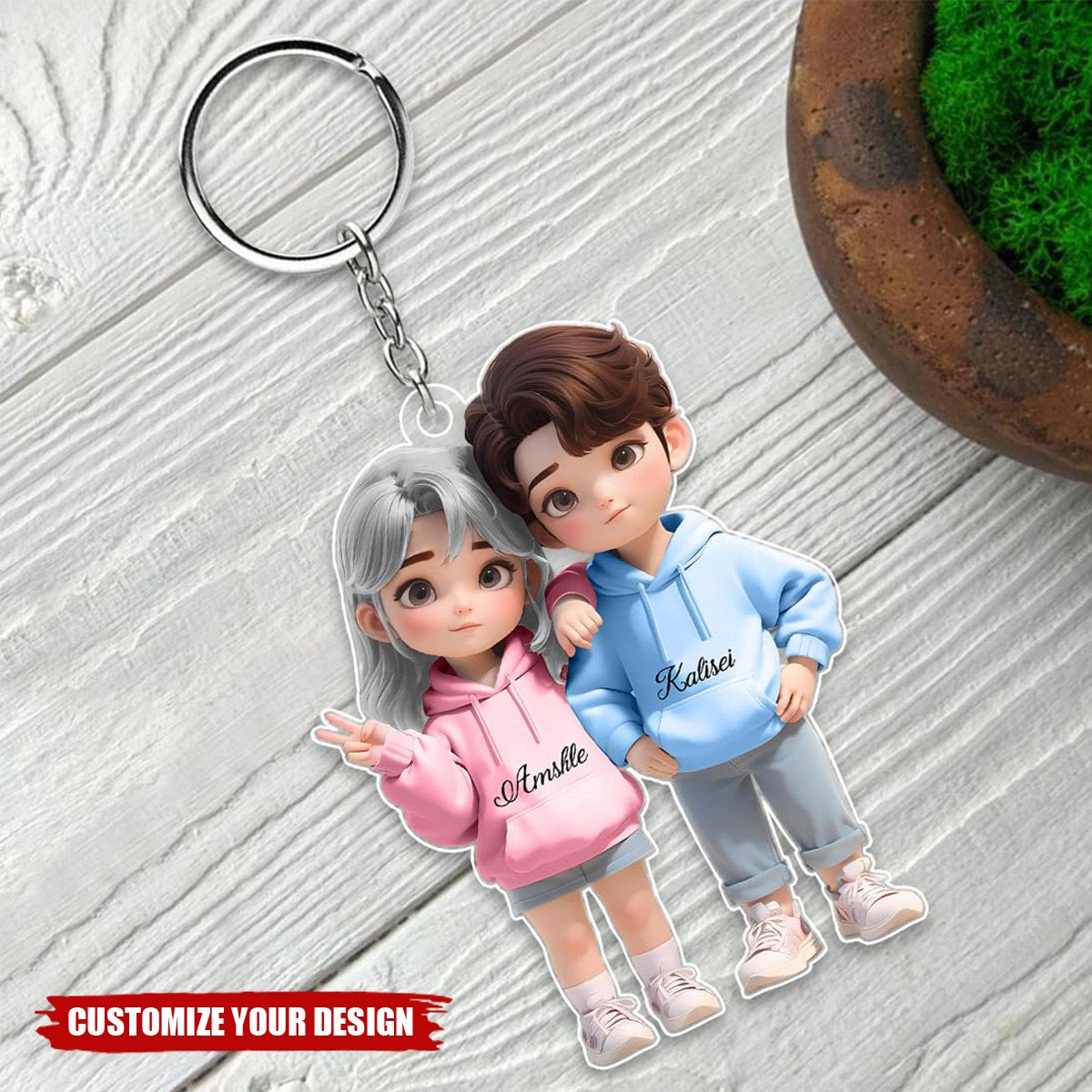 Cute Cartoon Couple Personalized Acrylic Keychain,Anniversary Valentine's Day Gift For Couple