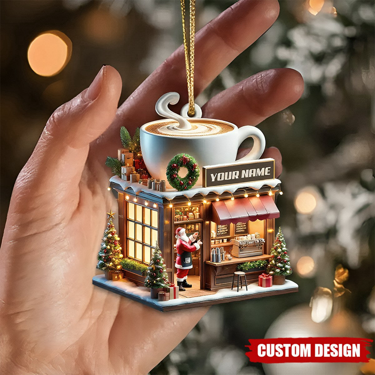 Custom Name Coffee Shop Ornament, Coffee Love Christmas Gift