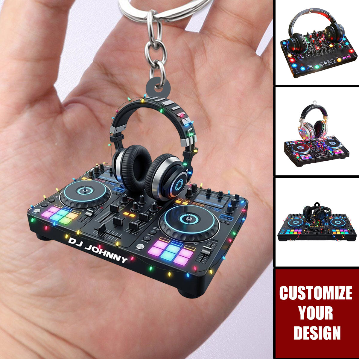 DJ Mixer with Headphones Keychain, Custom Name Music Console Keychain, Gift For DJs, Music Producers