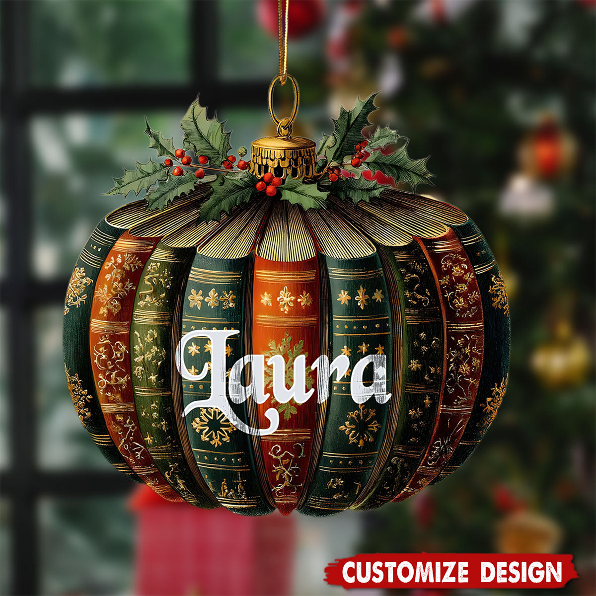 Personalized Bookstore Christmas Ornament 2025, Custom Name Acrylic Book Ornament, Holiday Gift for Teachers, Librarians and Book Lovers