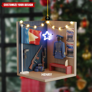 Military Christmas Ornament-Patriotic Soldier Uniform, Flag & Rifle-Personalized Patriotic Christmas Tree Acrylic Ornament