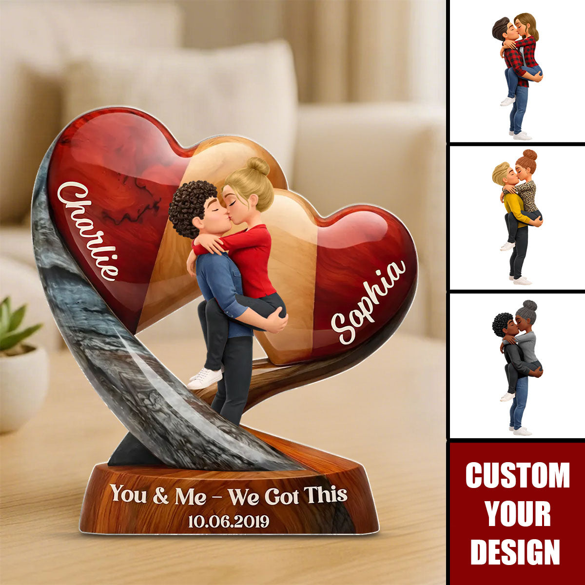 Couple Heart You & Me We Got This - Personalized Acrylic Block Plaque - Anniversary, Valentine's Day Gift