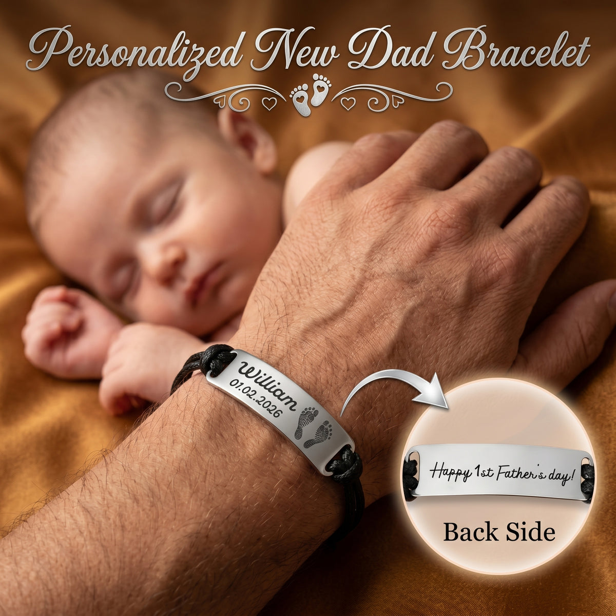 Custom Baby Footprint Bracelet - New Father Gift, Fathers Day Gift