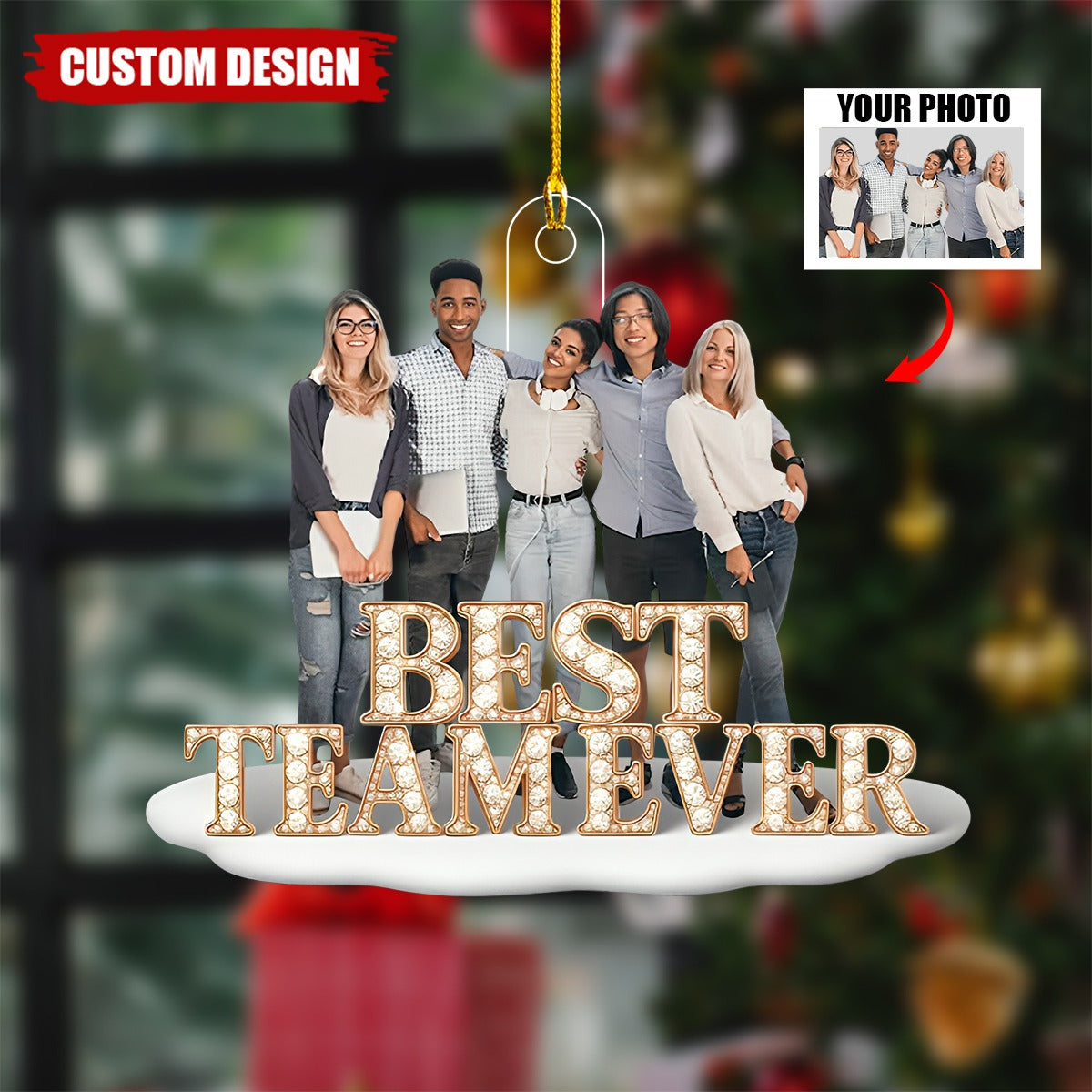 Personalized Best Team Ever Photo Upload Acrylic Christmas Ornament -  Gift for Coworkers